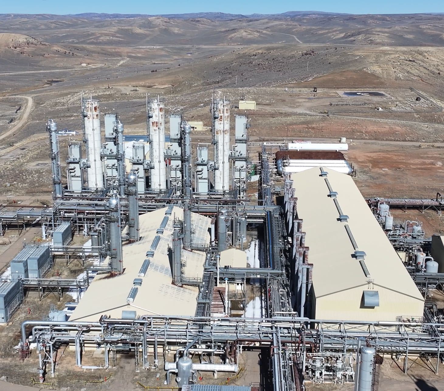 Vista aérea de la planta criogénica de procesamiento de gas